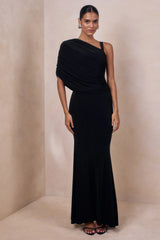 Sylvie | Black Asymmetric-Neck Maxi Dress