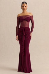 Iskra | Burgundy Extreme Ruffled Maxi Skirt