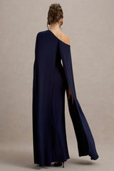 Florentina | Navy One-Shoulder Cape Maxi Dress
