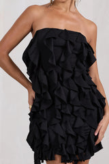 It Girl | Black Bandeau Bodycon Mini Dress With Ruffles