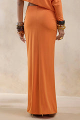 Marlena | Orange Twisted Split Maxi Skirt