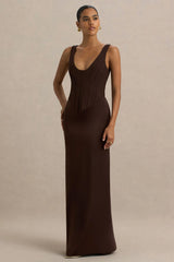 Morgan | Brown Satin Corset Maxi Dress