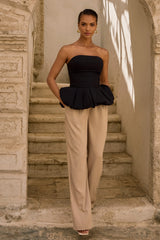 Hastings | Stone High-Waist Wide-Leg Trousers