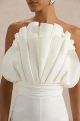 Riga | White Ruffled Asymmetric Jumpsuit