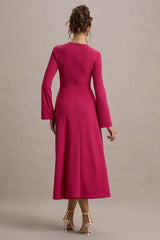 Cassiopeia | Lemon Long-Sleeve Midi Dress With Cross Waist